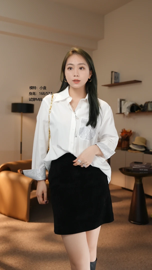 【H-DNA】烫钻白衬衫DY-0275