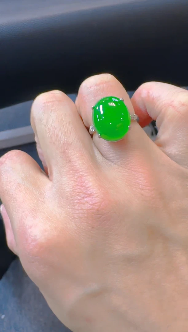 银S925镶嵌戒指翡翠天然A货翡翠