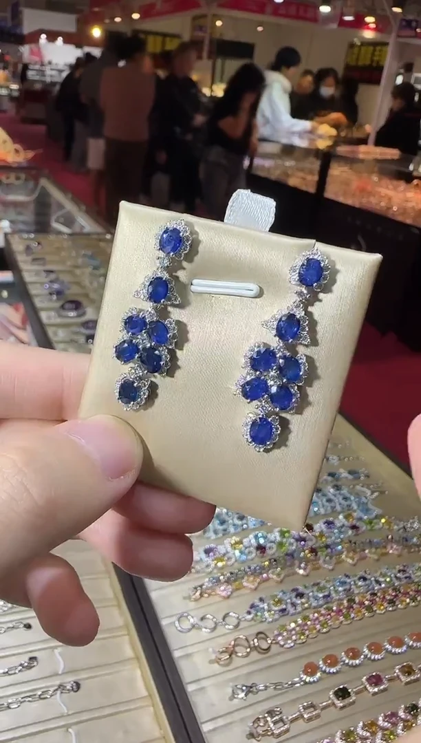 耳饰蓝宝石银S925镶嵌耳坠高级款皇家蓝