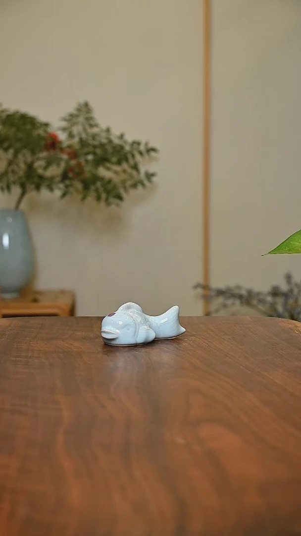 红点小鱼 天青 微瑕 朱家汝窑款