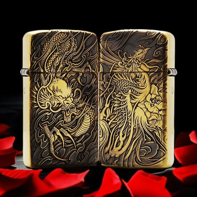 ZIPPO/之宝【龙凤呈祥】纤巧窄机盔甲 正品煤油打火机KF-DF
