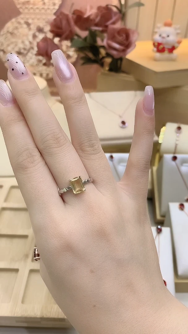 银S925镶嵌戒指黄晶方切