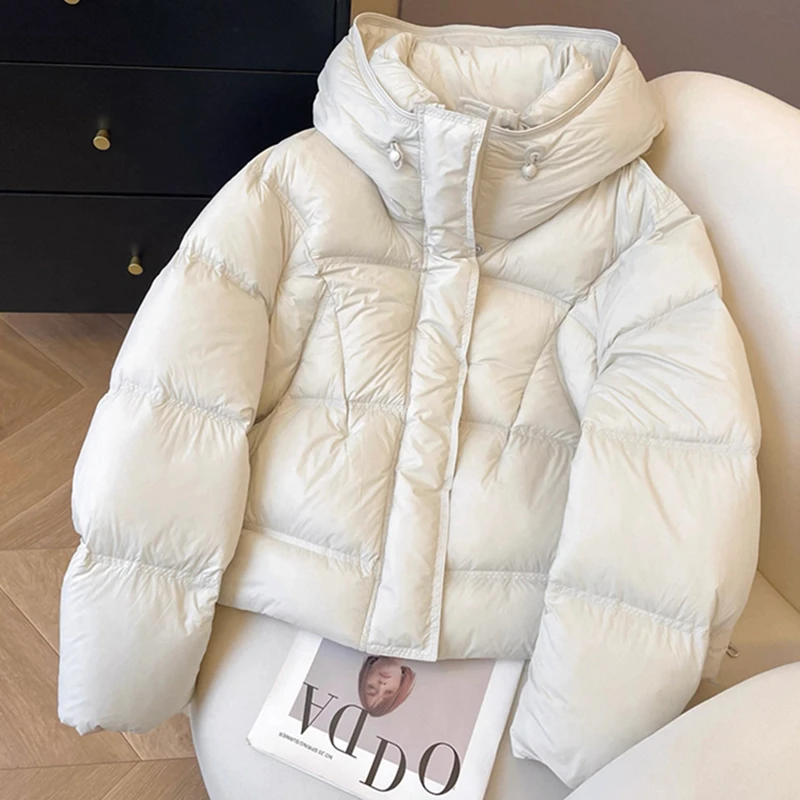 韩系宽松泡芙云朵龟背连帽羽绒服2025冬季新款50白鸭绒保暖外套女