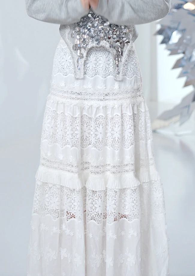 YRNX/伊然納暄 设计师 秀场蕾丝【摇曳生姿】 韩版温柔A字版半身裙