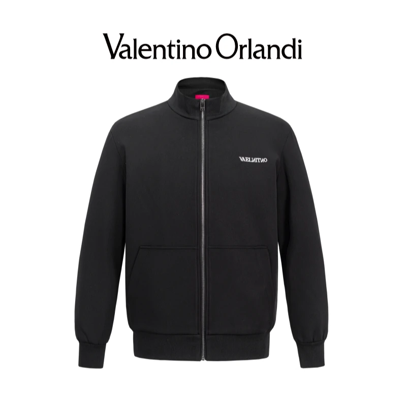 Valentino orlandi男士春秋A版时尚百搭刺绣小标立领运动夹克外套