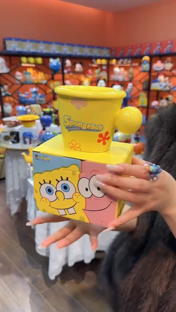 瓷片@@海绵宝宝陶瓷早餐杯带盖碟