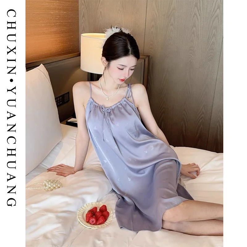 【浮生若梦】蝴蝶印花吊带睡衣女2025新款高级感轻奢冰丝睡衣纯欲风
