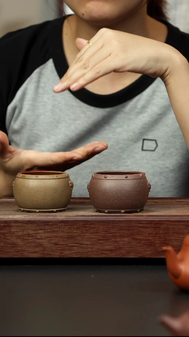 紫砂茶壶百年岩中泥六拼战鼓杯