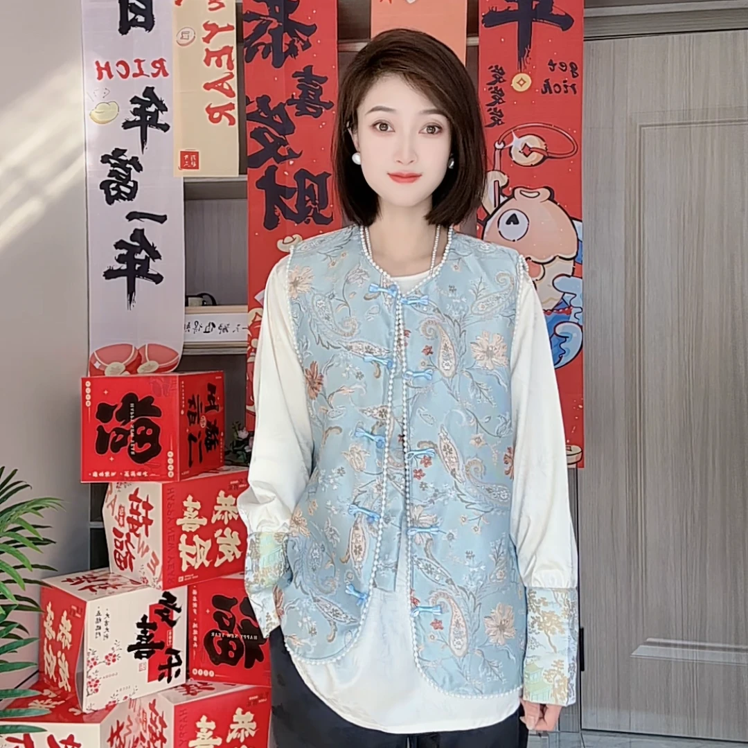 高级感新中式女装复古圆领马甲百搭显瘦