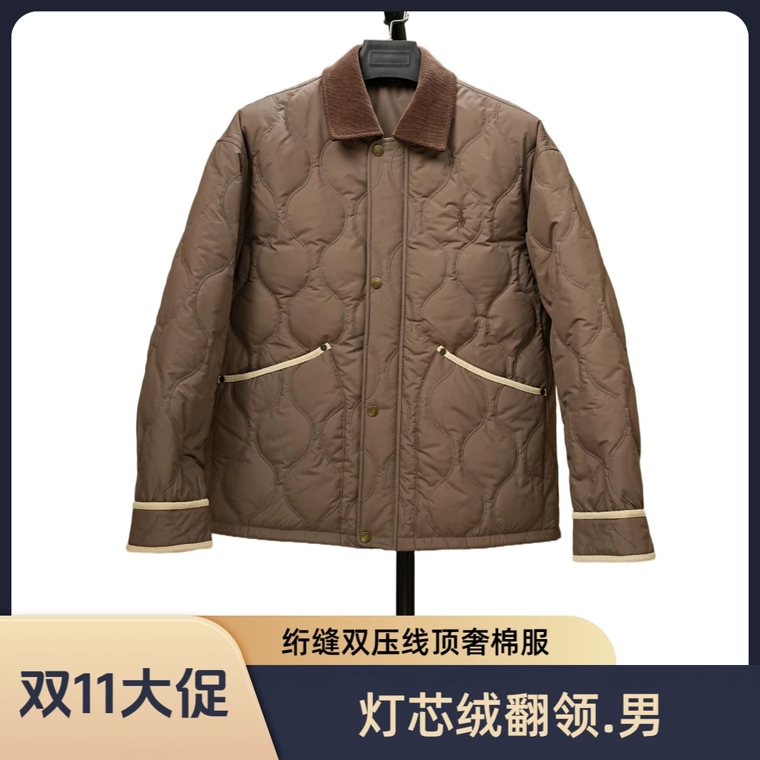 新款拼接【男款】翻领巴恩风波浪棉绗缝外套棉衣劳伦马标003