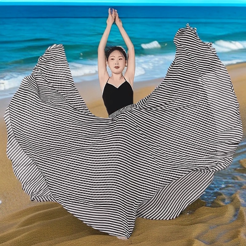 720度大摆半身长裙新疆跳舞裙条纹裙子女夏纱裙飘逸雪纺广场舞裙