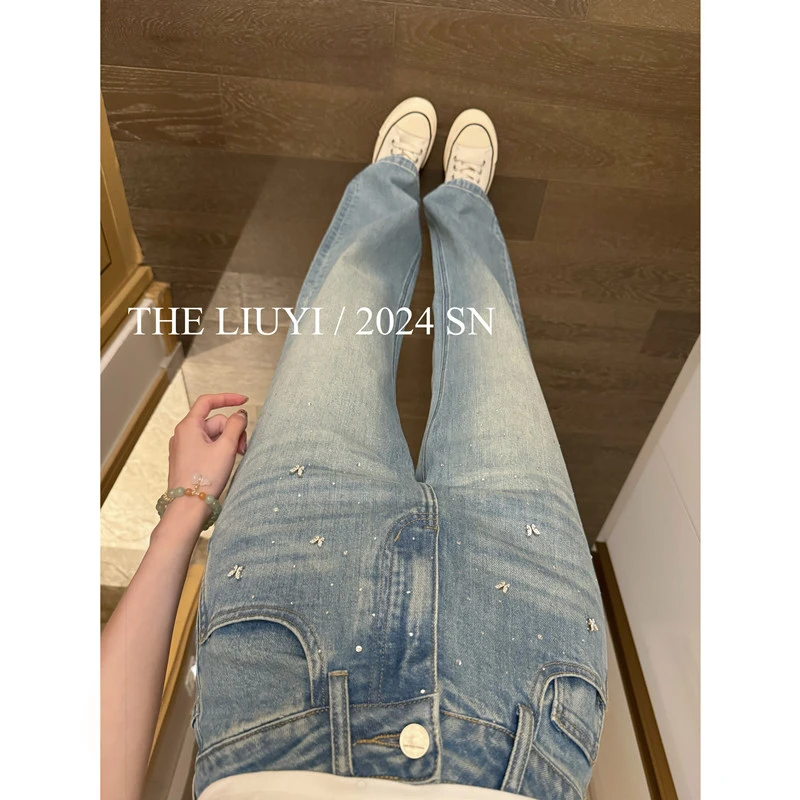 【LIUYI】蝴蝶谷~春夏高腰设计款直筒窄版牛仔裤43123