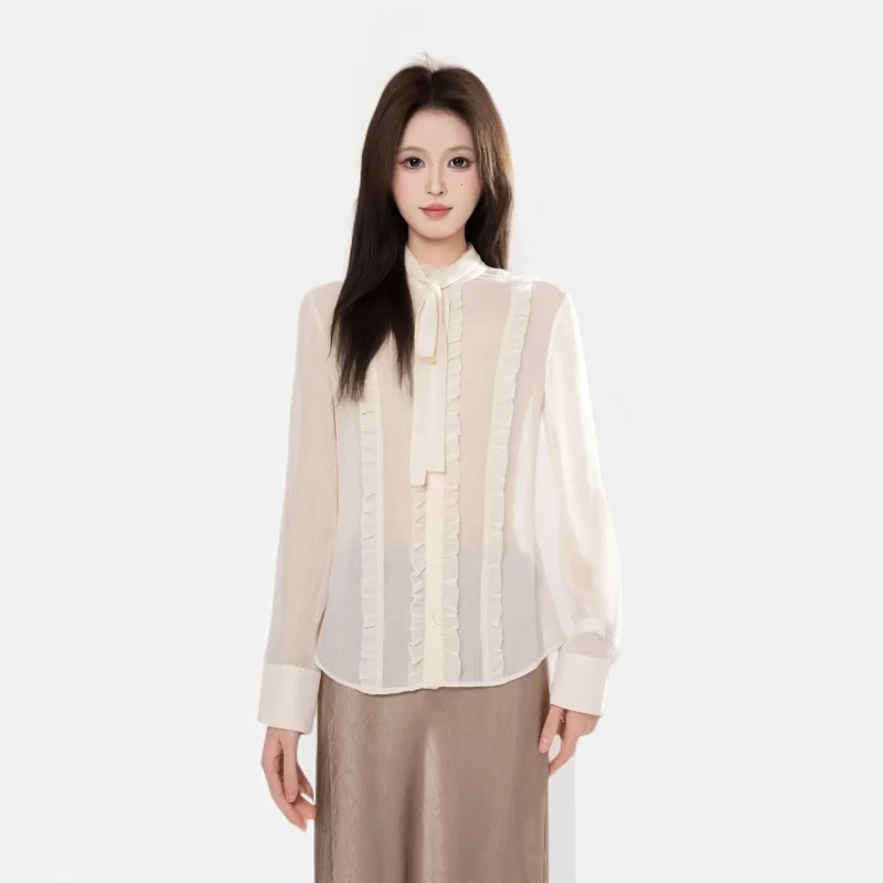 AMASS/阿玛施早春新款气质木耳边衬衫轻薄休闲显瘦长袖上衣530150