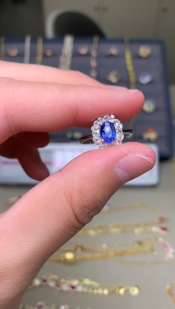 戒指蓝宝石银S925镶嵌戒指