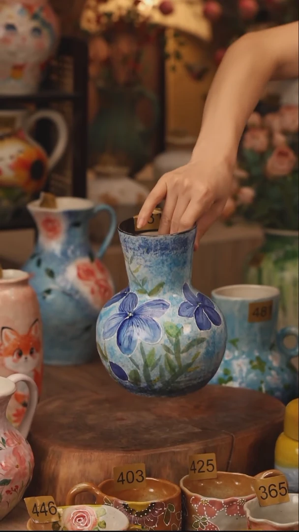 陶瓷431景德镇设计师手作花器摆件侘寂风