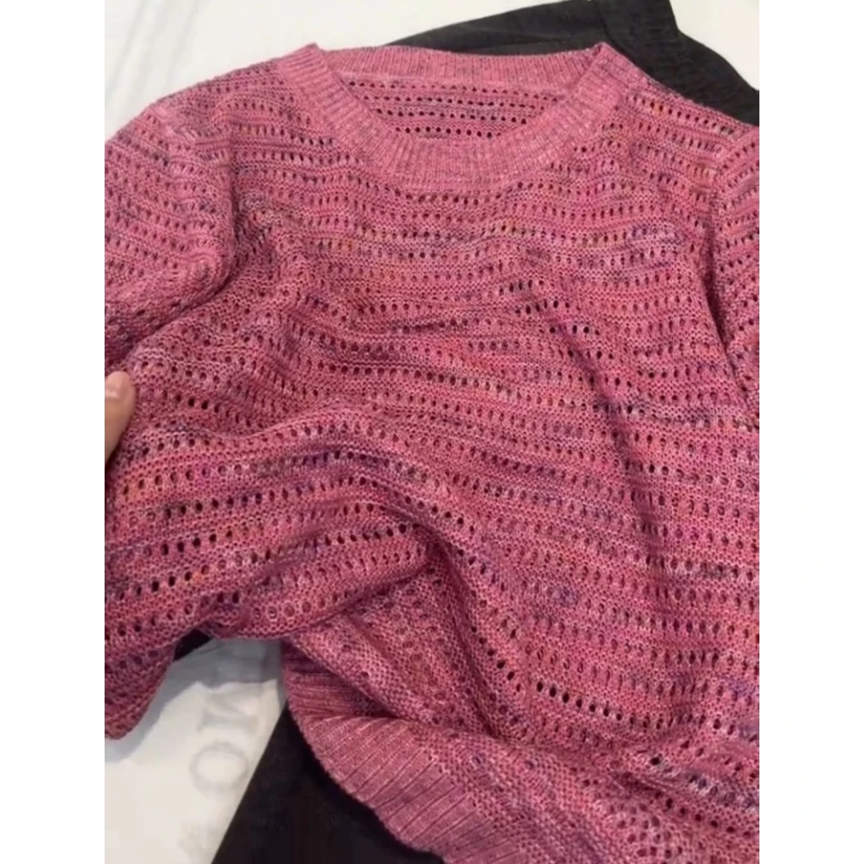 3194【花纱镂空圆领针织衫】版型好！春夏新款韩系女士短袖上衣