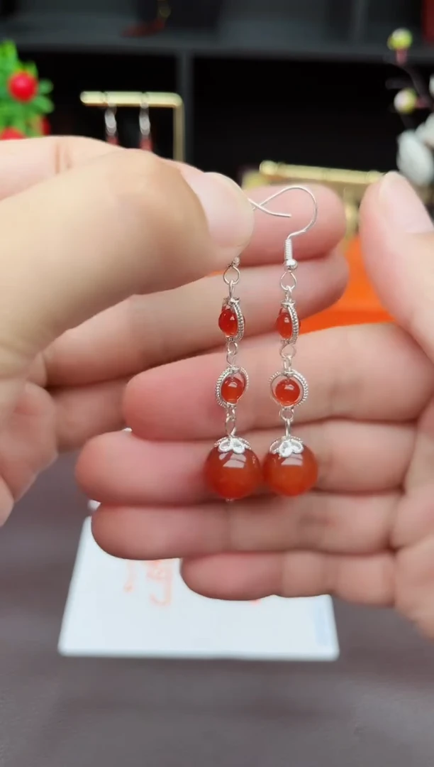 玛瑙/玉髓耳饰银S925镶嵌903000