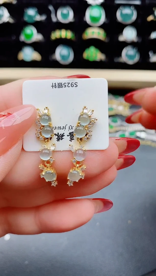 【闪购商品】翡翠耳饰银S925镶嵌508005