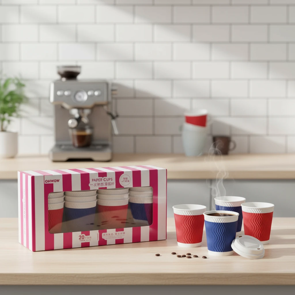 环保家用一次性隔热加厚纸杯20个纸杯+4个杯盖