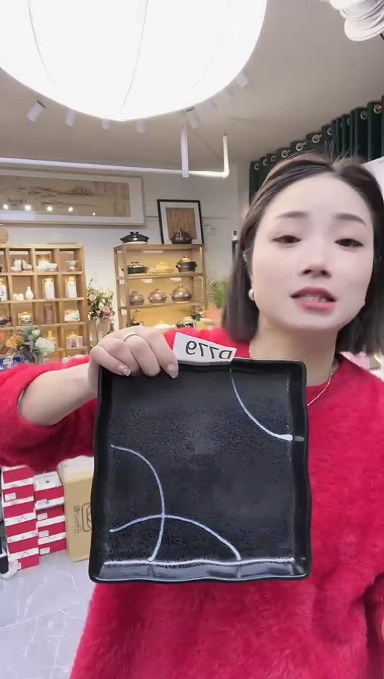 【闪购商品】瓷片日本进口瓷器20cm方盘D779黑