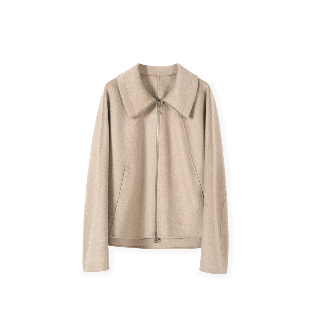 6899822钻石绒系列短款拉链时尚休闲13.5微米羊绒大衣