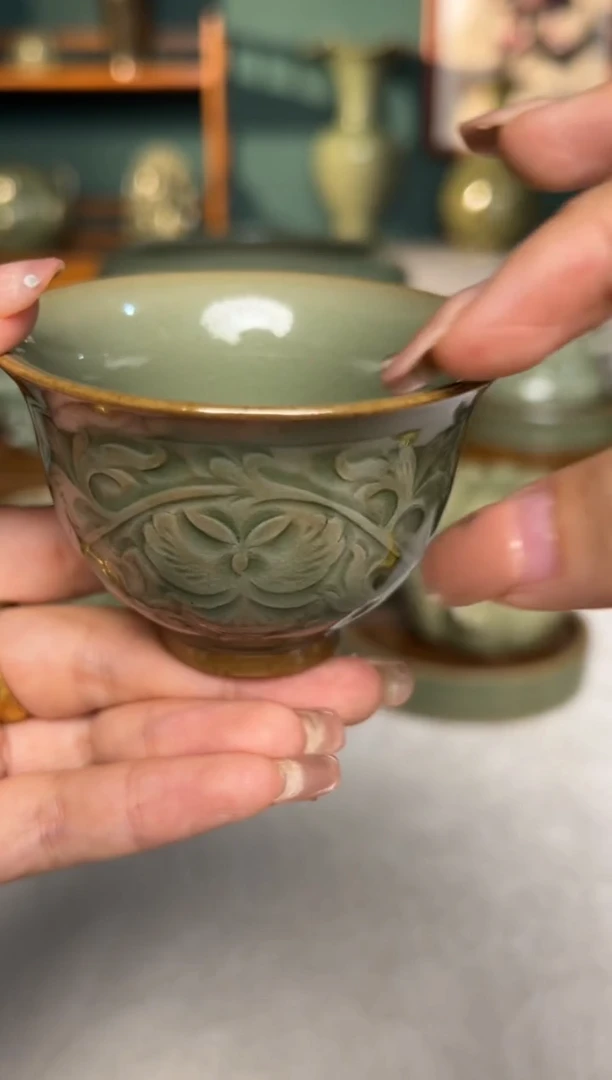 其他耀州窑纯手工缠枝牡丹铃铛杯特价微瑕福利一只64号