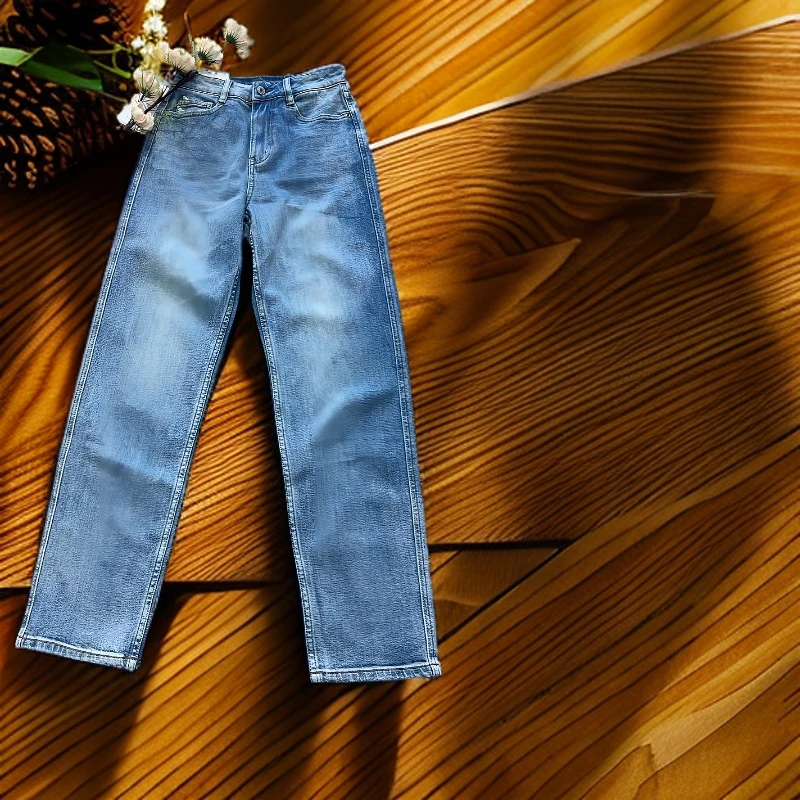 2024复古蓝窄版直筒裤显瘦高腰