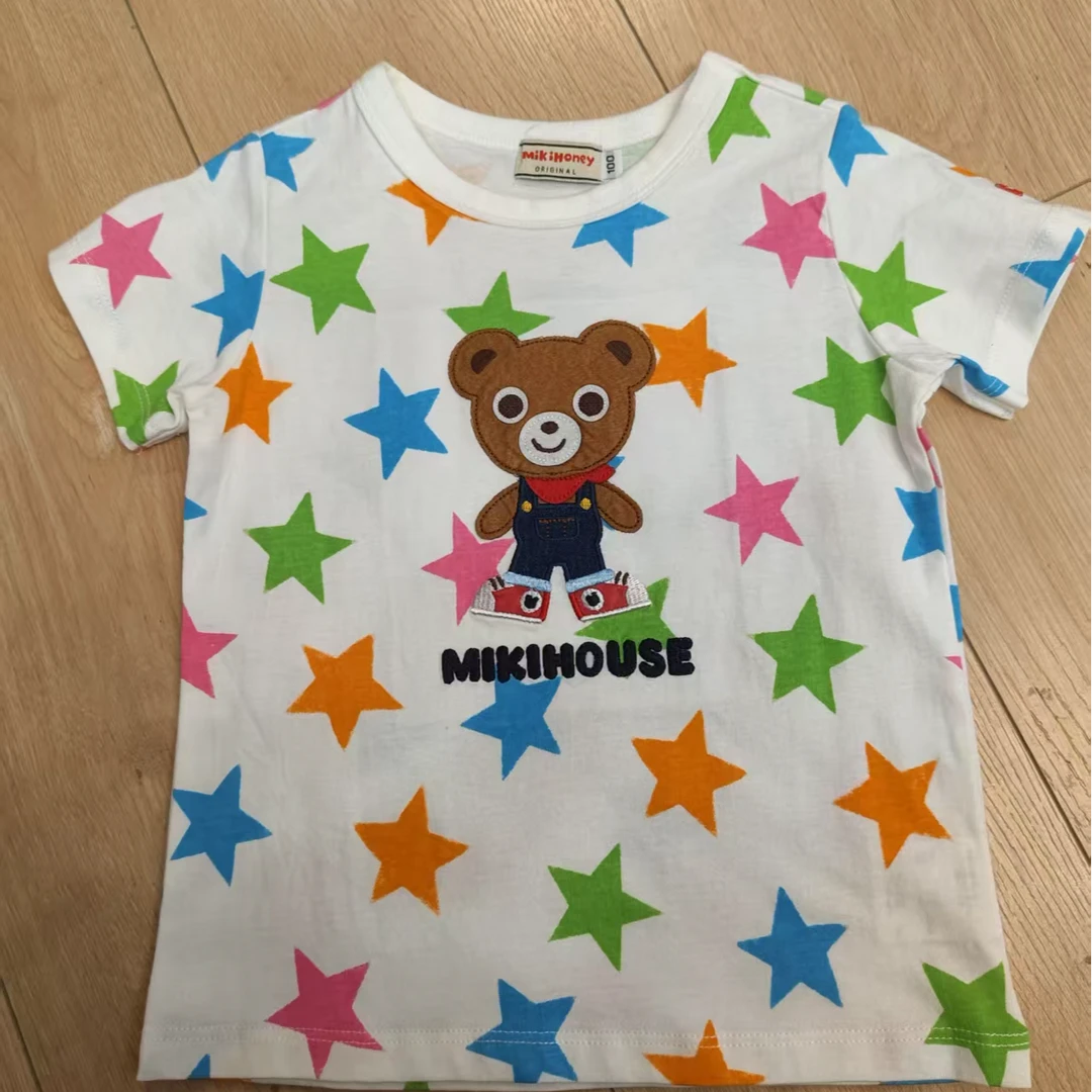 新款MK夏季纯棉满印四色星星小熊短袖T