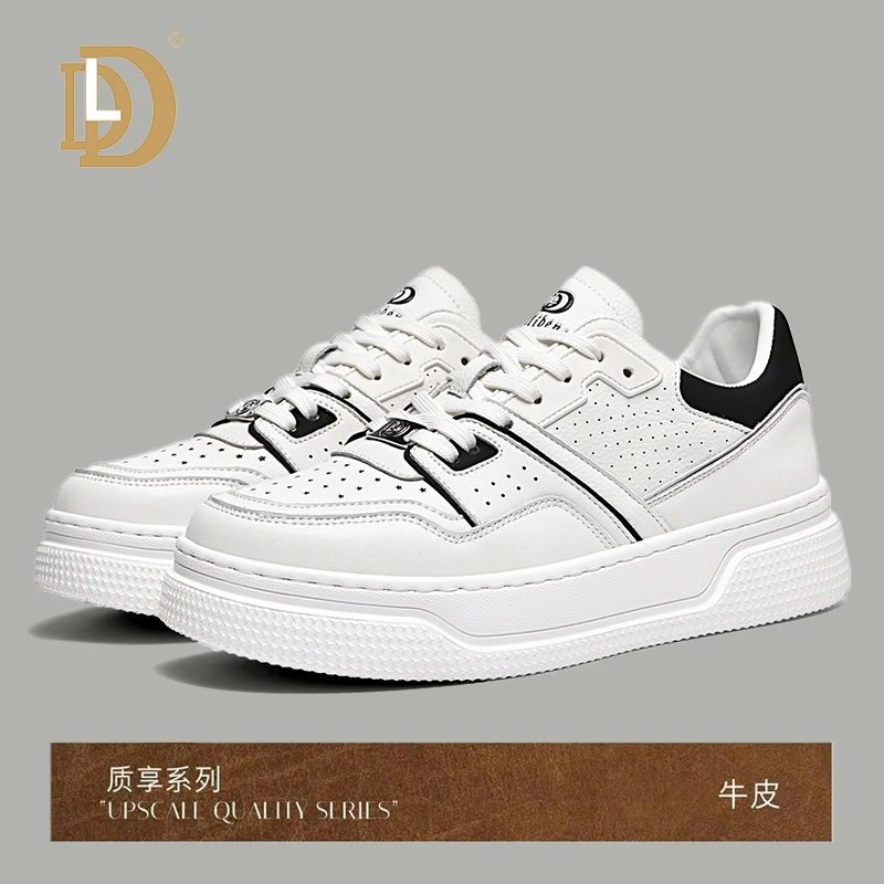 迪力登男士高端轻奢板鞋百搭透气潮流厚底四季低帮时尚男款小白鞋