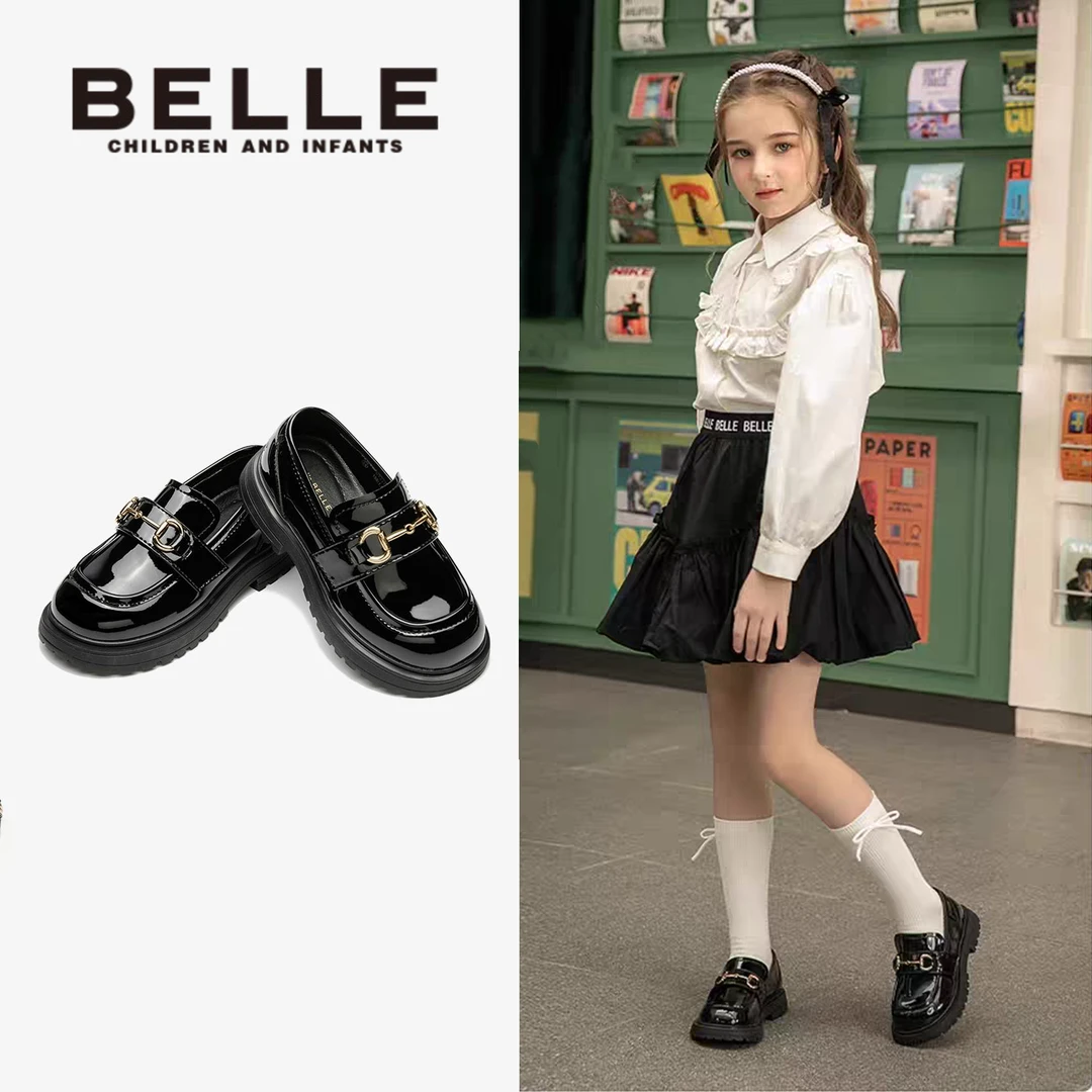 百丽儿童时尚夏季PU女童皮鞋春季学院风英伦风玛丽珍儿童女鞋