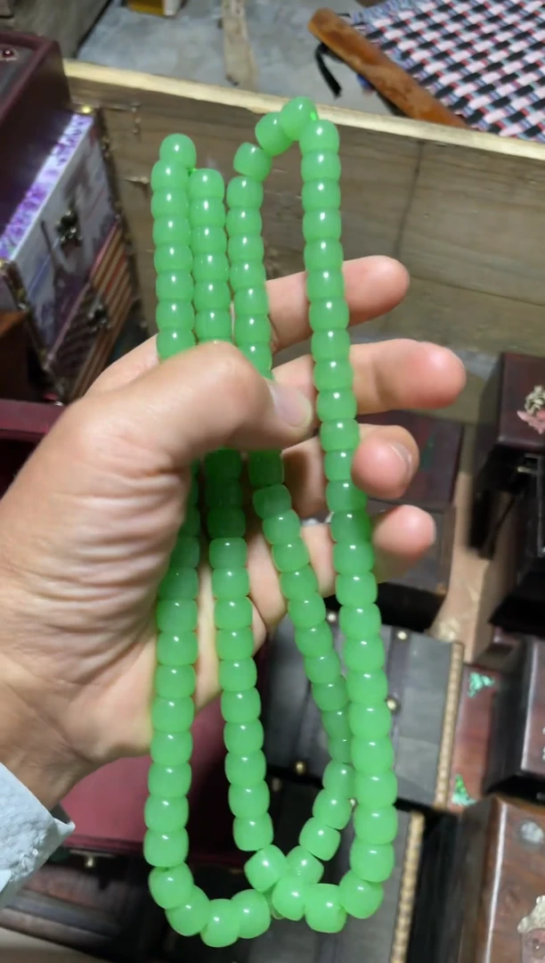 玉老型珠苹果绿108颗项链
