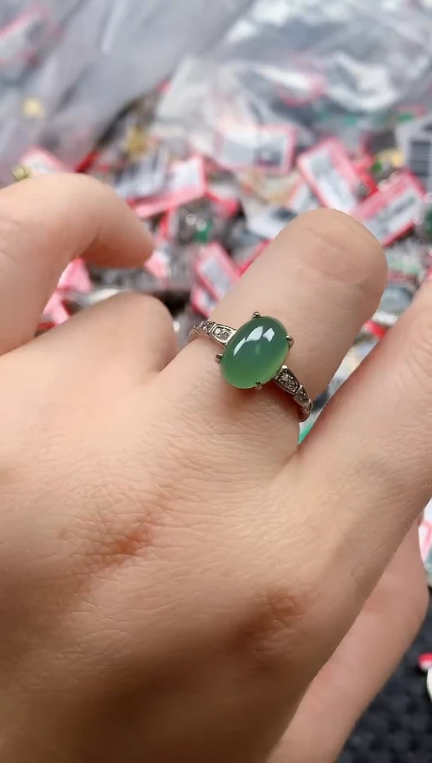 银S925镶嵌戒指翡翠天然A货缅甸翡翠