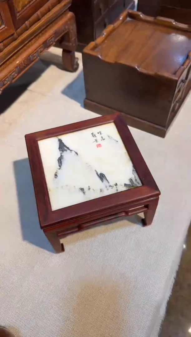 木大红酸枝   云石 底座