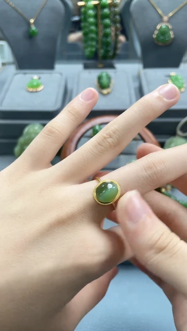 银S925镀金镶嵌戒指和田玉银S925镀金镶嵌 戒指 和田玉