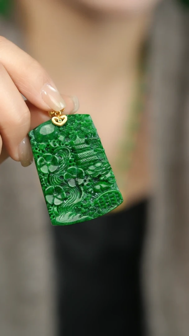 颈饰18K金镶嵌翡翠@YS008071602@