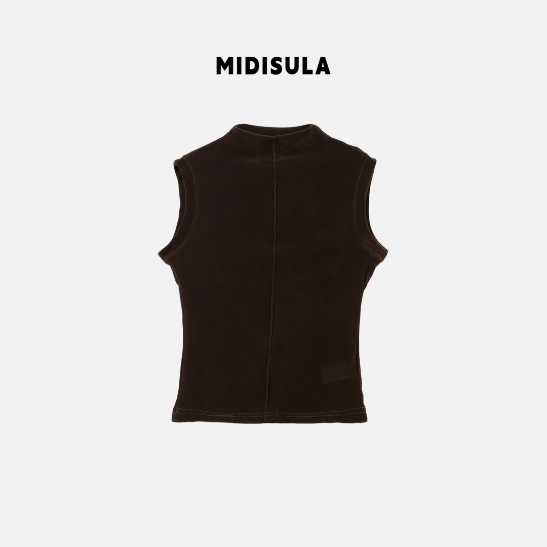 MDSL·新款时尚气质半高领后一线无袖中领百搭背心1449