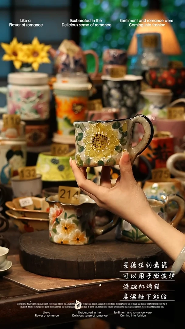 陶瓷随机景德镇高温釉下彩手工手绘款式