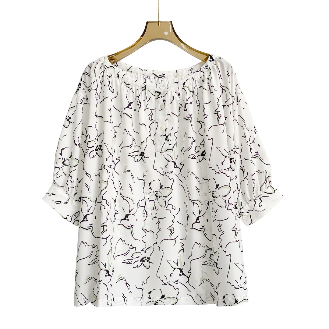 曲线碎花衬衫短袖上衣夏季新款宽松休闲RRC1799