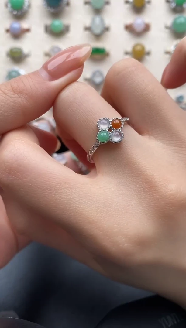 银S925镶嵌戒指翡翠一物一证一礼盒