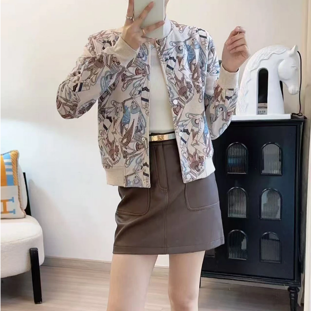 95新 Hermes/爱马仕 裸色花纹薄款棒球夹克/f36/编号9931