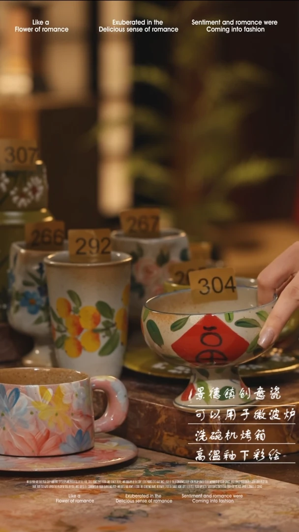 陶瓷景德镇高温手绘釉下彩绘设计师款式304