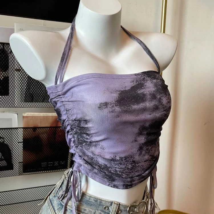 胖mm300斤大码挂脖上衣设计感抽褶收腰显瘦轻熟无袖吊带背心女夏