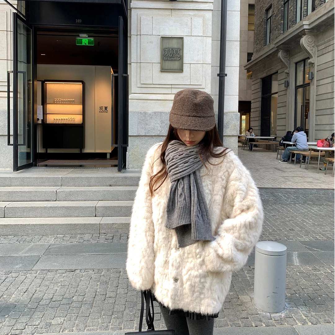 粉色白色色慵懒感毛毛外套高级感上衣