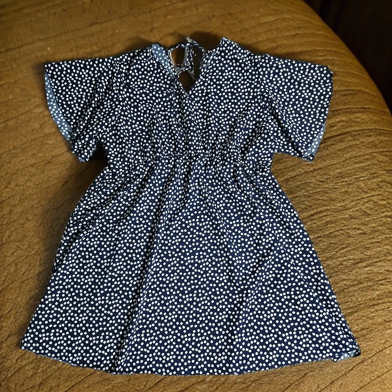 （9007）藏蓝色小花外贸原单没吊牌连衣裙