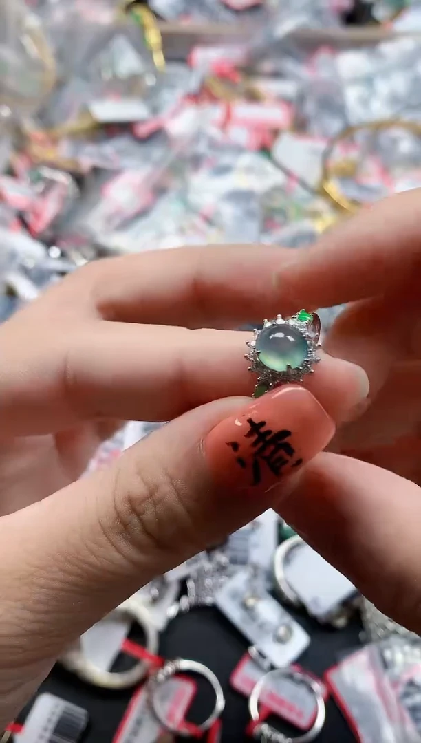 银S925镶嵌戒指翡翠天然A货缅甸翡翠