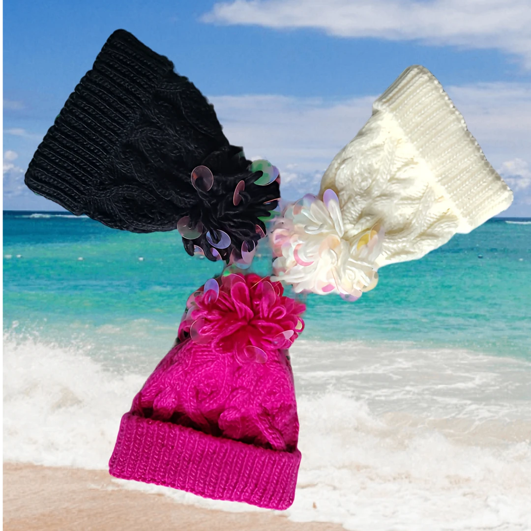 男童女童保暖防风毛线帽，珠片闪光，时尚设计，球球闪光，麻花帽子