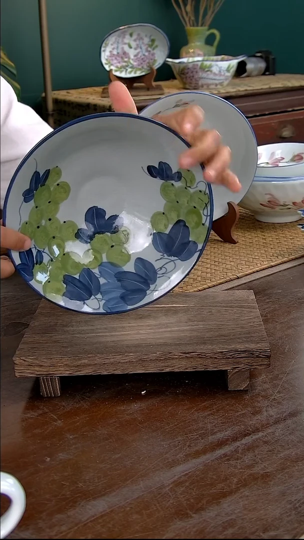 瓷片8寸斗笠深盘-青提