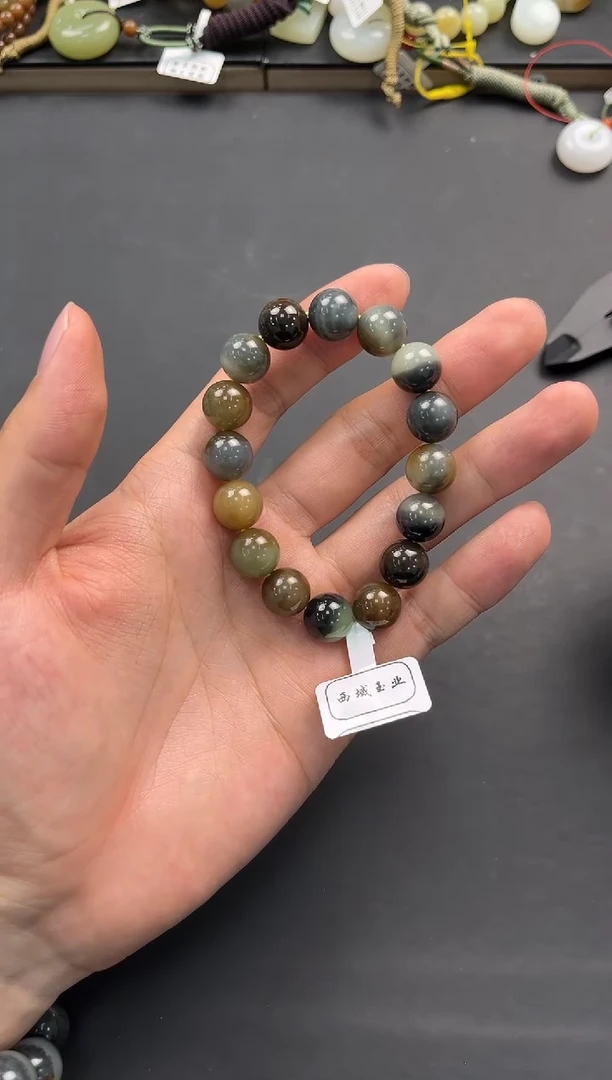 未镶嵌手串和田玉若羌楼兰三色手串卡12微色差