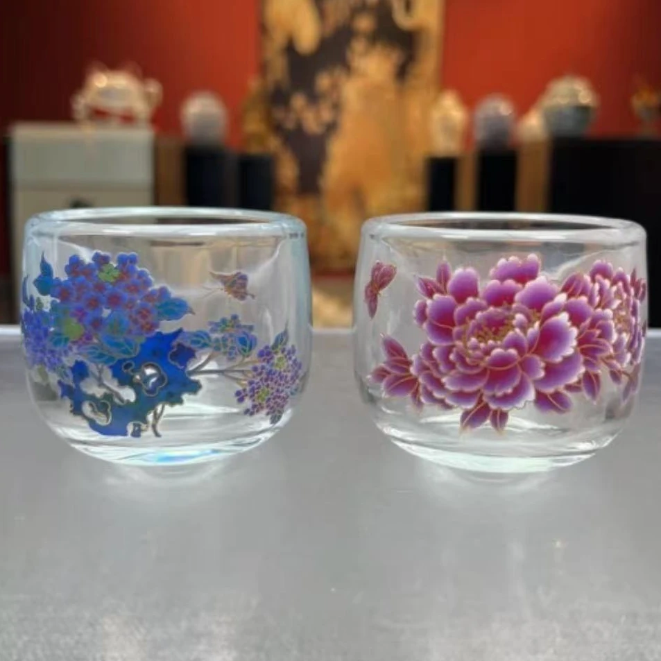 变色玻璃琉璃牡丹对杯-ZH3971
