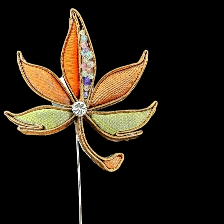 【胸针】手工制作古风盘扣-橙色五瓣花